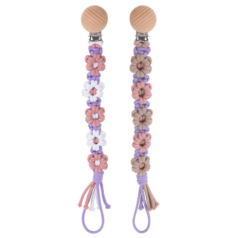 Pacifier Clip for Boys Girls Floral Daisy Macrame Baby Paci Clip Pacifier
