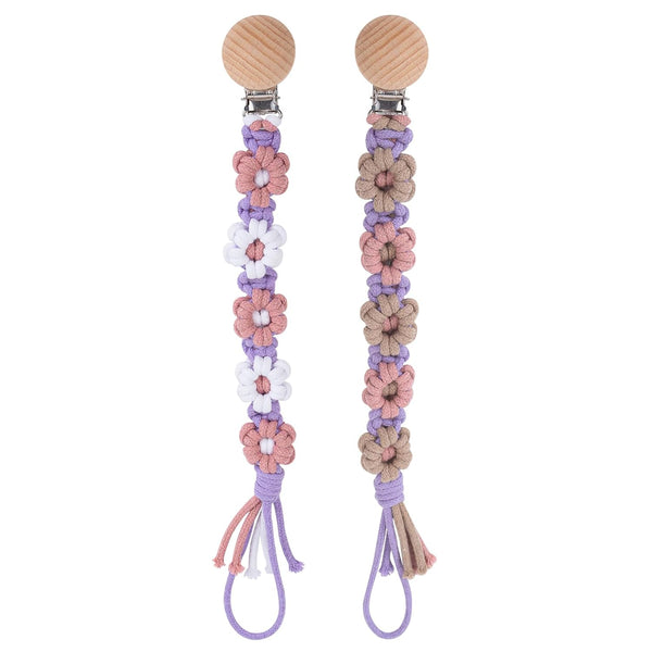 Pacifier Clip for Boys Girls Floral Daisy Macrame Baby Paci Clip Pacifier