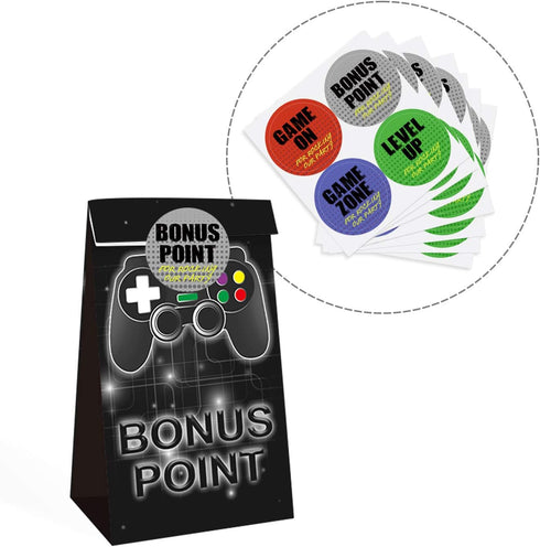 24 Pieces Video Game Party Candy Bags, 4 Designs Goodie Bags for Themed Birthday Party with Stickers