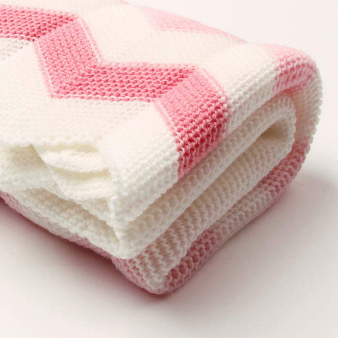 Baby Blanket Knitted Pink Chevron, Soft Toddler Nursery Crib Throw Blankets, Receiving Swaddle Blanket, Stroller Cover
