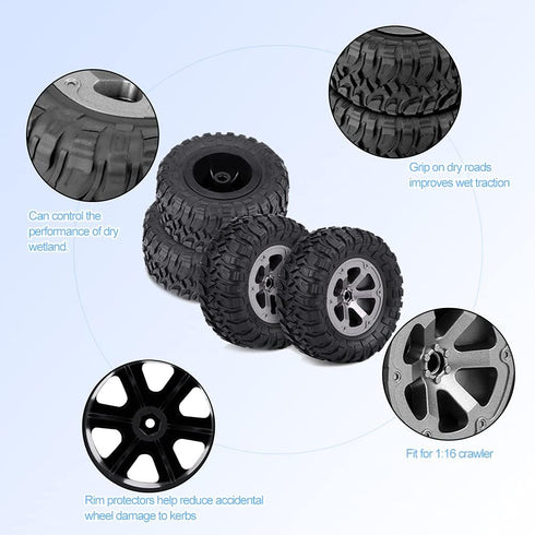 4pcs Crawler Tires, 1:16 RC Model Rubber Tyres Remote Control Car Wheels RC Vehicle Scale Accessories 1.0 Tires 1/16 Rc Tires 1/16 Rc Tires C24 Upgrades