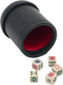 CHH SS-CQG-7815 Deluxe Leather Like Dice Cup, Black/Cream Color with 5 Poker Dice