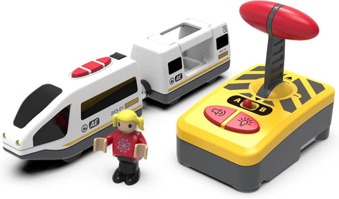 Battery Operated Wooden Train Set Accessories, Remote Control Locomotive Train Vehicles for Wood Tracks, Fits All Major