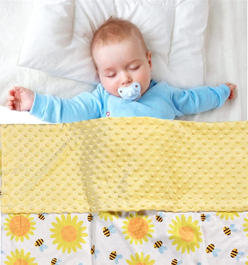 Super Soft Minky Baby Blanket, Yellow Bee and Sunflower with Dotted Backing for Newborns Nursery Stroller