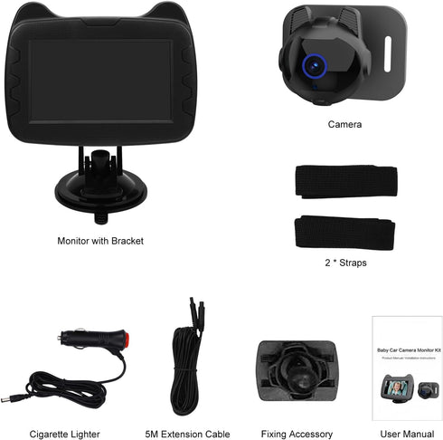 Shkalacar 4.3" 1080P Baby Car Mirror Camera with Night Vision Wide View Auto IR Cut for Observing Baby in Car Seat Crib
