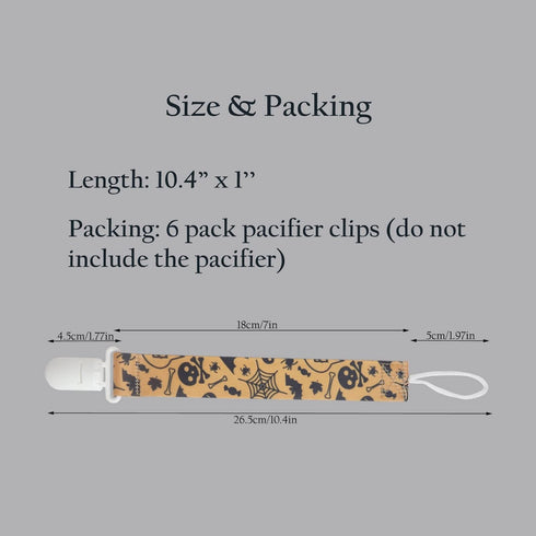 Halloween Pacifier Clips 6 Pack Binkie Paci Holder Clips for Boys and Girls Fits Most Pacifiers & Toys (Bone, Skull,