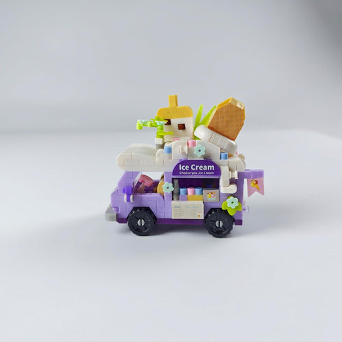 Jollcnoia Set Ice Cream Truck Mini Gourmet Travel RV Car Micro Building Toy Little Cute Truck Mobile Van Stand Fun