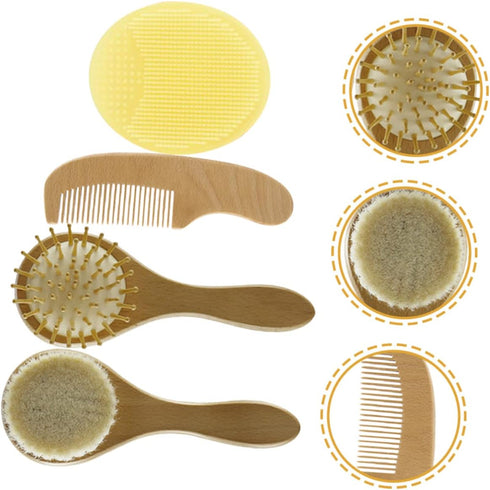 Set YARNOW Hair Brush and Comb Silicone Bath Scrubber for Newborns Soft Wool Brush for Delicate Scalp Care Shower Gift