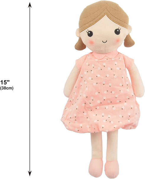 15" (89835) Linzy Toys, Soft Plush Light Pink Blue Emily Rag Doll for Girl, My First Rag Doll, Muecas de Trapo para
