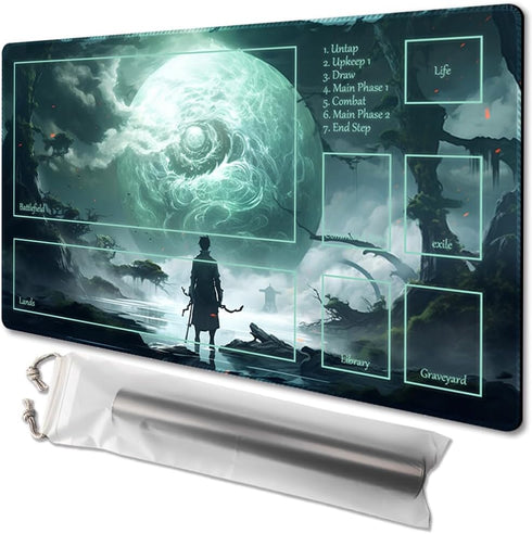 MTG Playmat 24x14in - Free Storage Bags, Non-Slip Backing, Ideal for Card Game Enthusiasts (with Zone)