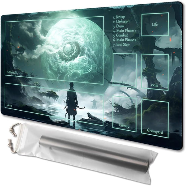 MTG Playmat 24x14in - Free Storage Bags, Non-Slip Backing, Ideal for Card Game Enthusiasts (with Zone)