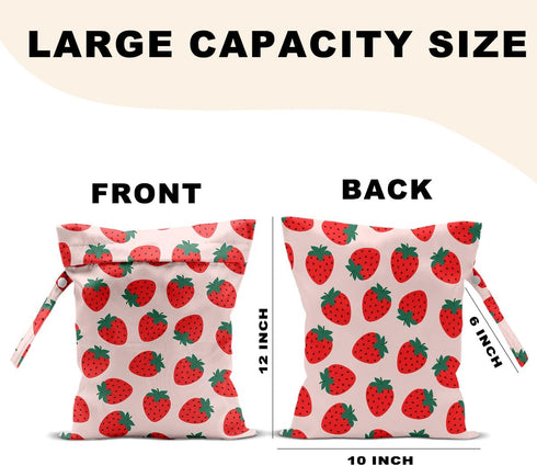 CQM Summer 12x10 Inch, Fruits Wet Bags Strawberry Waterproof Travel Laundry Bags, Reusable Wet Dry Bag for Swimsuit