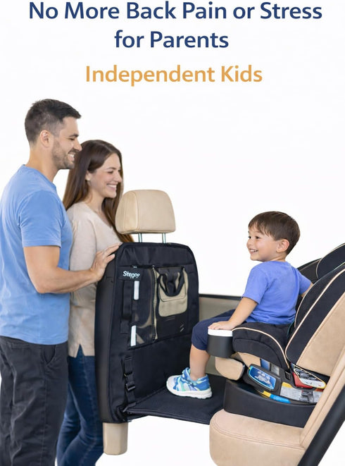 Steppy Car Seat Step - A Seat Protector Mat with Built-in Step & Back-of-Seat Tablet Holder - Helps Children Climb Into