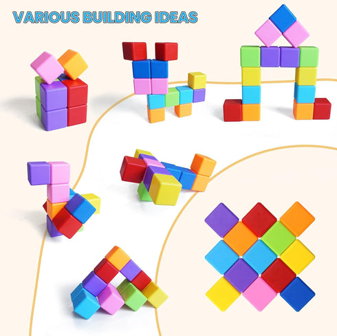 8 1.65 Inch 1 2 3 (16PCS) Large Magnetic Building Blocks in Colors, Magnet Cubes for Sensory Education, STEM Learning