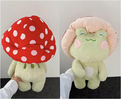 XSHYE 10" Frog Plush Cute Frog Mushroom Hat Stuffed Animals Kawaii Plush Toys Throw Pillow Home Room Decor Aesthetic