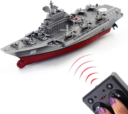 Tipmant Military Remote Control Aircraft Carrier Model RC Boat Ship, Electric Water Toy - Silver (2.4G No Antenna)