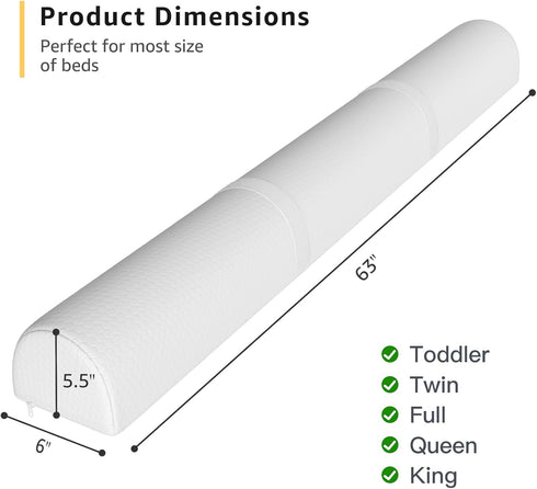 YENING 63" Extra Long Foam Bed Bumpers for Toddlers, Baby Guard Rail for Twin Full Queen King Size Bed, 1-Pack