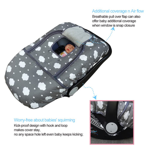 Winter Carseat Cover, Baby Car Seat Covers for Infant, Thick Padded, Grey Cloud, Canopy with Zipper Open