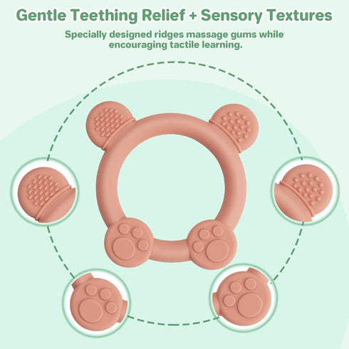 3 Pack 0-24 Meartchy Baby Teether, Bear-Shaped Silicone Teething Toys for Infants Months, BPA-Free Chew Toys to Soothe