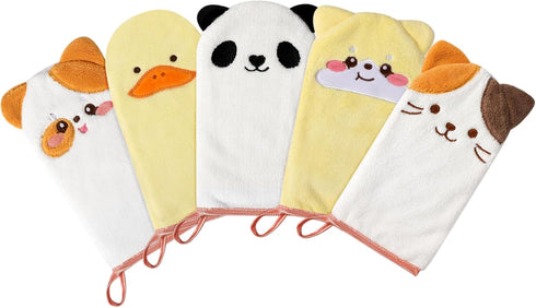 PHOGARY 5-Pack 4.59 inch Microfiber Body Wash Mitts, Super Absorbent & Soft Face Washcloths Gloves in Cute Animal Style