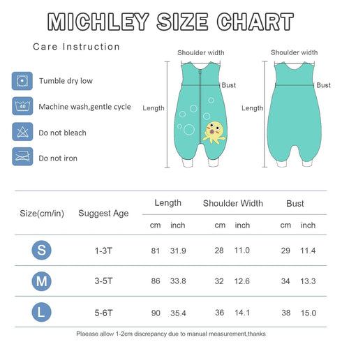 MICHLEY Toddler Sleeping Sack with Feet, Newborn Infant Sleeveless Sleeping Bag, 2-way Zipper, Green Octopus, 5-6T