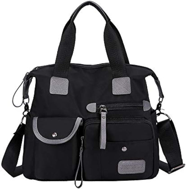 MINTEGRA Nylon Tote Bag for Women Multi Pocket Shoulder Bag Waterproof Diaper