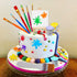 26 Pcs Art Cake Topper - Paint Cake Decorations with Paint Pen, Brush, Bucket for Kids Birthday Party