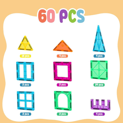 Set,60 Set FNJO Magnetic Tiles, Magnet Building PCS Building Blocks STEM Preschool Montessori Toy for Kids Boys Girls