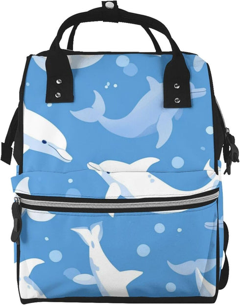 ZSUUGJ Dolphins Blue Printed Diaper Bag Backpack Baby Bag Multi Function Baby Changing