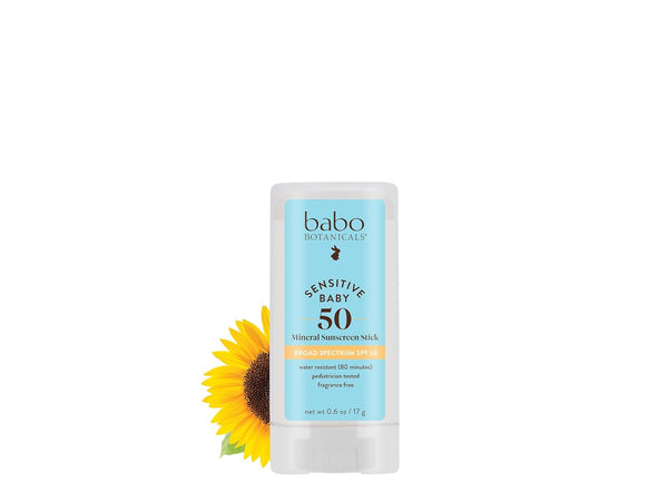 Babo Botanicals Sensitive Baby Mineral Sunscreen Stick SPF 50: 70% Organic Ingredients, Water Resistant