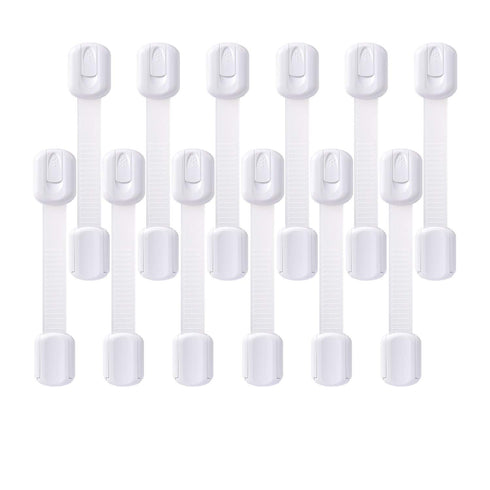 12 Pack Vmaisi Multi-Use Adhesive Straps, Childproofing Cabinet Latches for Drawers, Fridge, No Drilling (White)