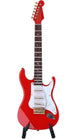 Dselvgvu Wooden Miniature Electric Guitar with Stand, Dollhouse Model Birthday Present (Red)