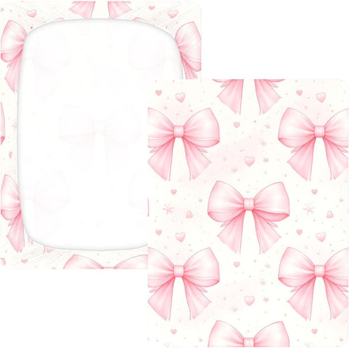 CZXW 52" 28" Bows Light Pink Crib Sheets Fitted x Natural Cotton Soft & Breathable for Baby Crib Mattress