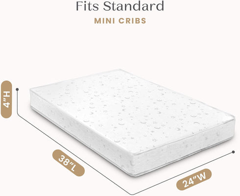 4-inch 5 Delta Children Twinkle Galaxy Limited Mini Crib Mattress - Premium Sustainably Sourced Fiber Core - Waterproof
