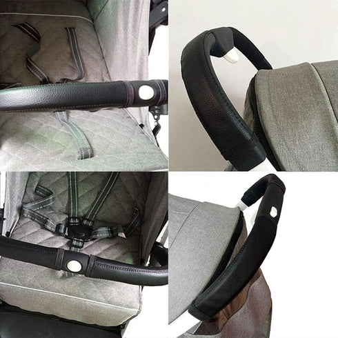 Baby Stroller Armrest Protective Cover, 2 Pcs Zipped Leather Handle Covers for Pushchair (Black)
