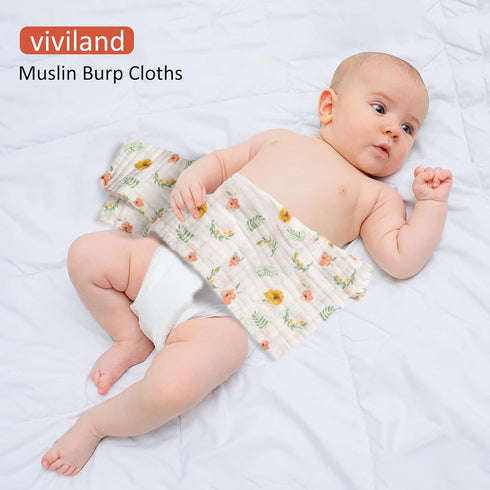 100% 10 20 inches 6-Layer 4 Pack Viviland Baby Muslin Burp Cloths, Cotton Super Absorbent Washcloths for Baby Girl