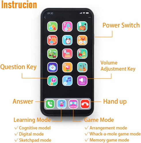 Musical Cell Phone Toy for 1 Year Old Toddlers - Baby Phone Toy with Light and Sound, Gifts for Boys and Girls (Black)