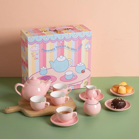 Sweejar Porcelain Tea Set for Little Girls, Kitchen Toys Tea Party Set, Includes Teapot, Cup & Saucer Set of 4