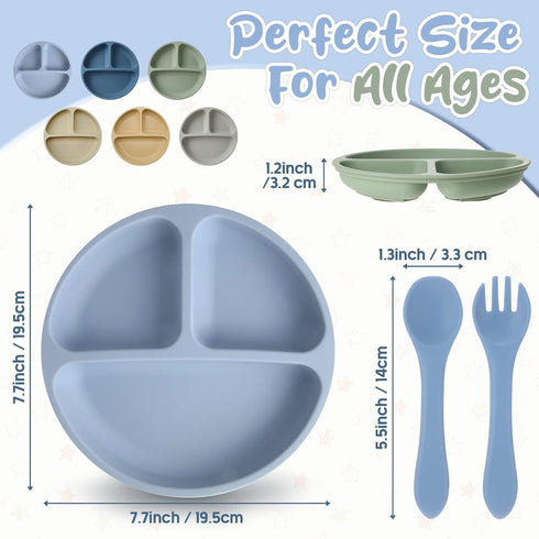 6 Pack set Meanplan Suction Plates for Toddlers with Lids Silicone Baby Plates Food Grade Silicone Divided Design BPA