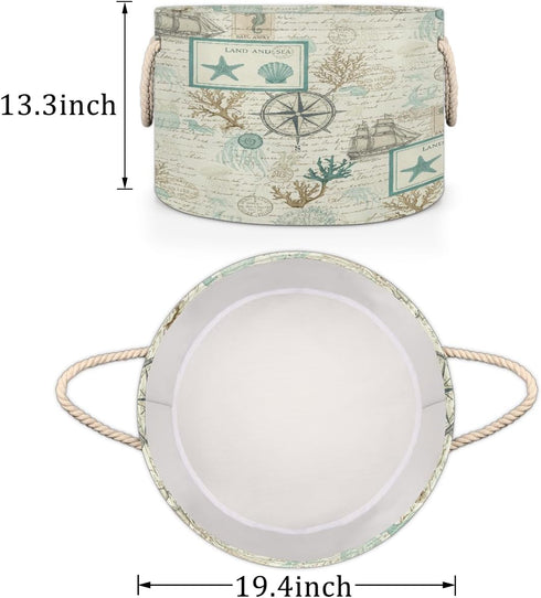 Drekrid Sailboat 19.4"x13.3" Large Storage Baskets - Vintage Nautical Nursery Round Collapsible Organizer Bin Box