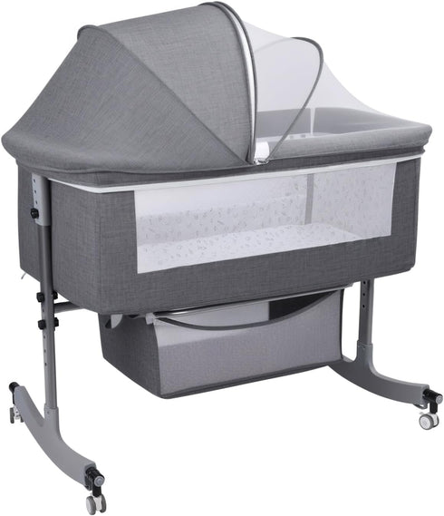 Saterkali 3 in 1 Baby Bassinet | Bedside Sleeper with Storage Basket and