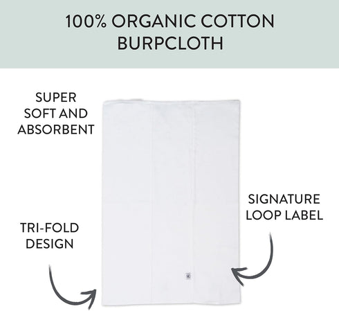 100% Tri-fold Knit Burp Cloths Soft Absorbent Organic Cotton for Baby Boys, Girls