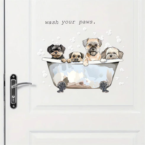 Cute Puppy Bubble Bath Wall Stickers, sacinora Dog Bathtub Pet Wall Decals Removable Vinyl Peel and Stick for Bathroom