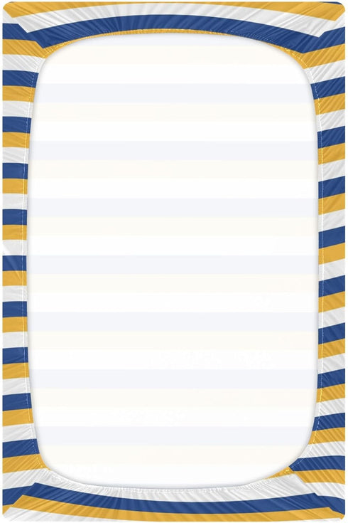 Pigsaly 28x52 inch Crib Sheets White Yellow Blue Stripe Baby Sheet for Standard Crib Mattress Boys Girls Toddler Bed