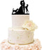 Wedding Anniversary Cake Topper Decoration, Couple Silhouette Bride Groom with 2 Dogs (Black)