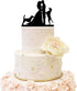 Wedding Anniversary Cake Topper Decoration, Couple Silhouette Bride Groom with 2 Dogs (Black)