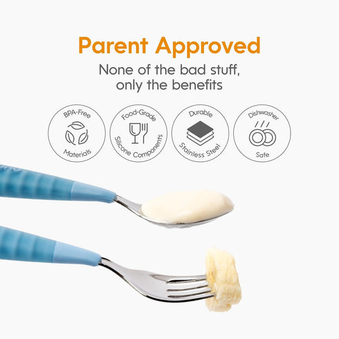 NumNum Toddler Utensils - Pre-Spoon, Fork, Spoon & Knife GOOtensils, 4th Stage Silverware Feeding Kids Aged 2+ Years,