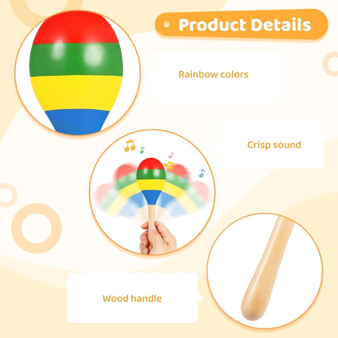 24 7.9 Inches PCS Maracas for Adults - Multi-Colored Wooden Maracas, Lightweight Design Noisemaker Musical Fun Party