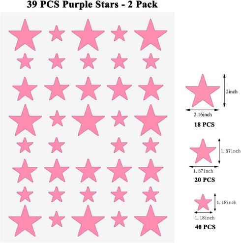 Stars Wall Decal, 78 PCS Pink Stars Wall Sticker for Easy Peel and Stick Kids Room Decoration