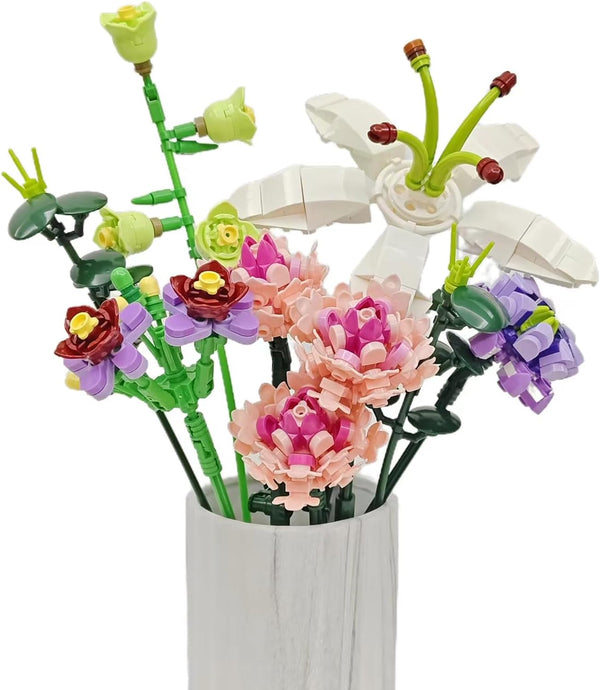 Flower Bouquet Building Set for Adults - Artificial Flowers with Lily and Carnation - 514 Pcs Romantic Gifts